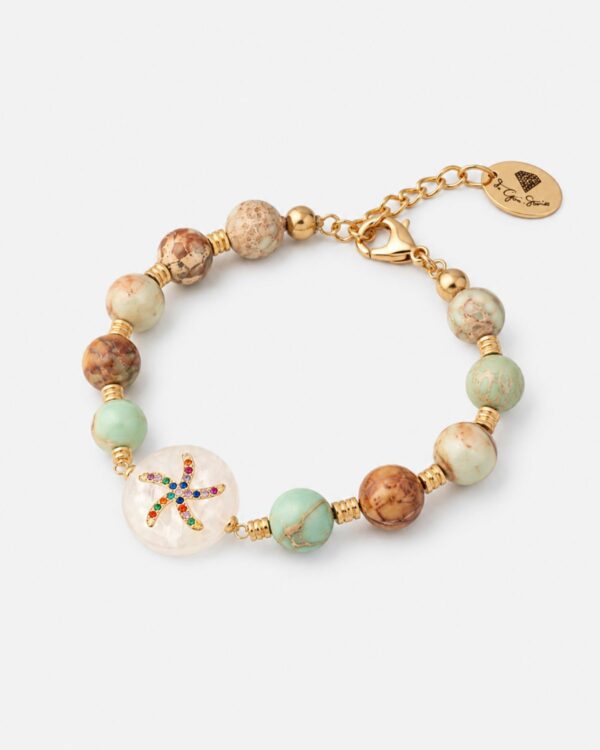 Turquoise Laspis Bracelet With Starfish Element - Ocean-inspired Jewelry