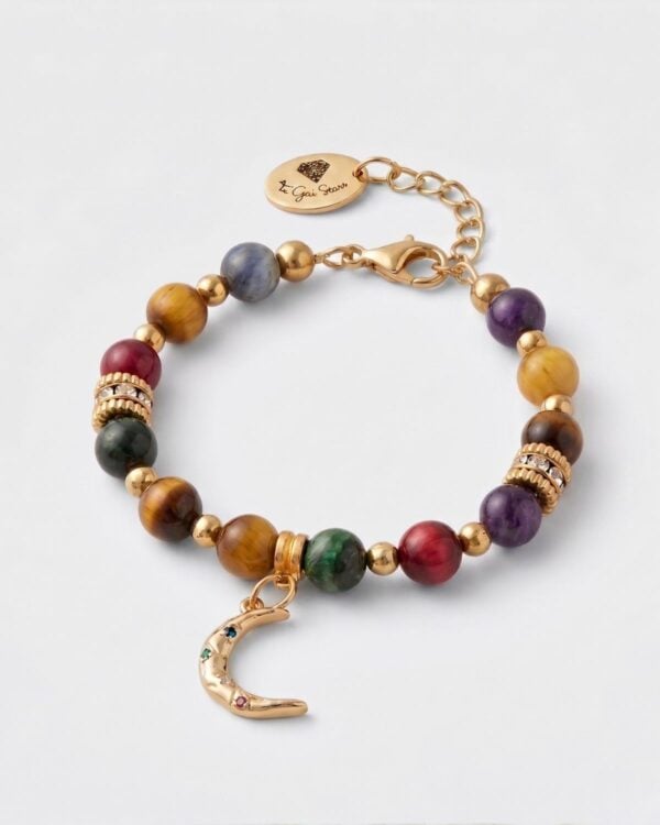 Tiger Eye Bracelet with Moon Element - Unique Handmade Jewelry