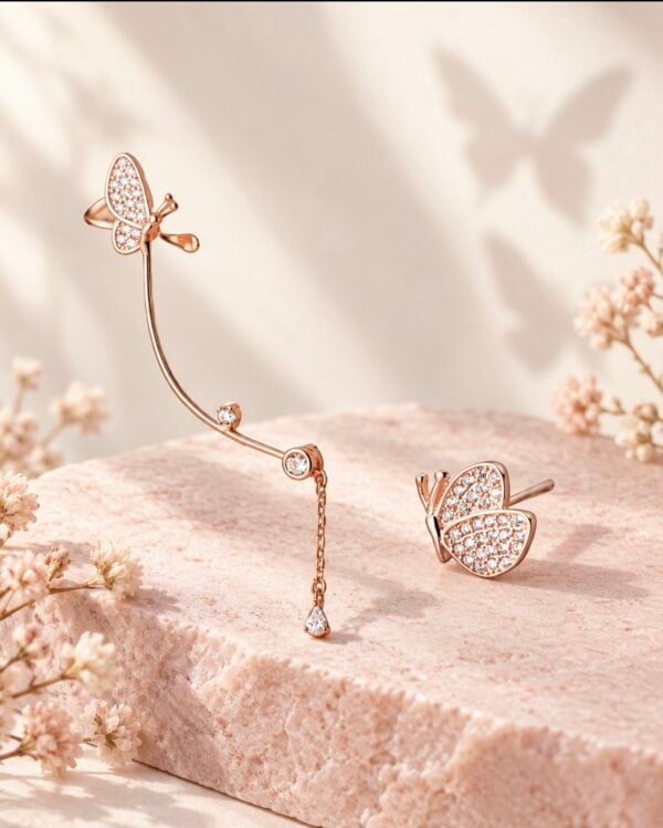 925 Sterling Butterfly Drop Earring - Rose Gold
