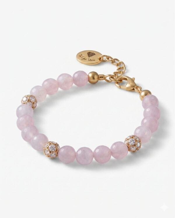 Rose Quartz Bracelet with Preciosa Crystal Balls - Natural Healing Jewelry