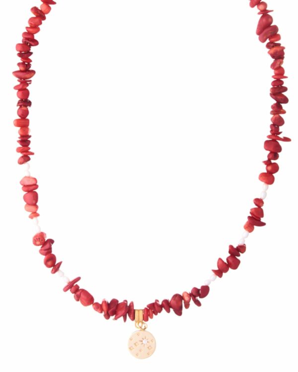 Red Coral Chips Necklace with Element