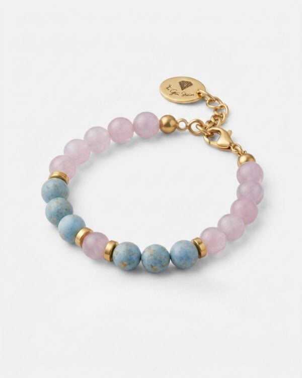 Handcrafted Rose Quartz and Fossil Stone Bracelet