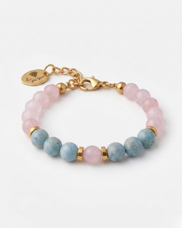 Handcrafted Rose Quartz and Fossil Stone Bracelet