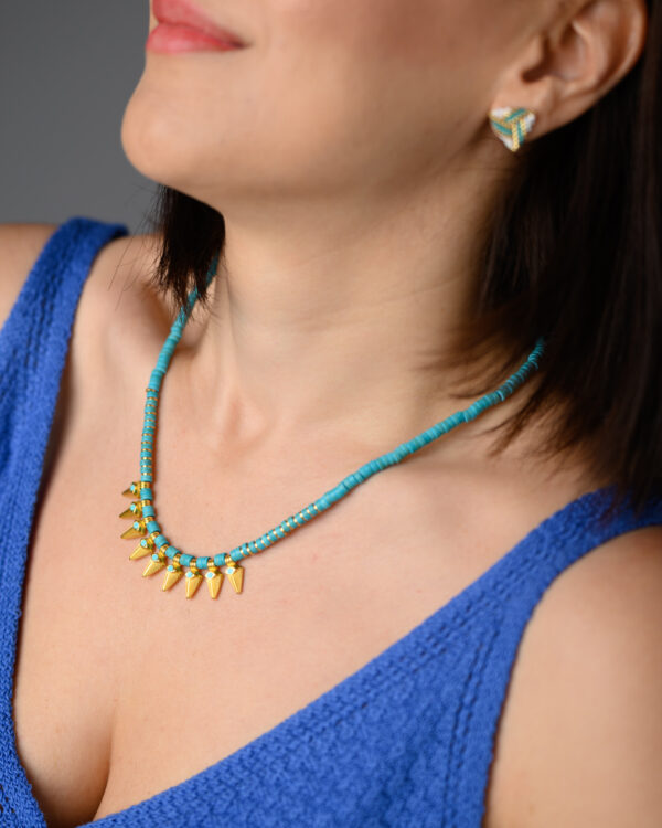 Turquoise Gleam Necklace with Gold Triangular Elements