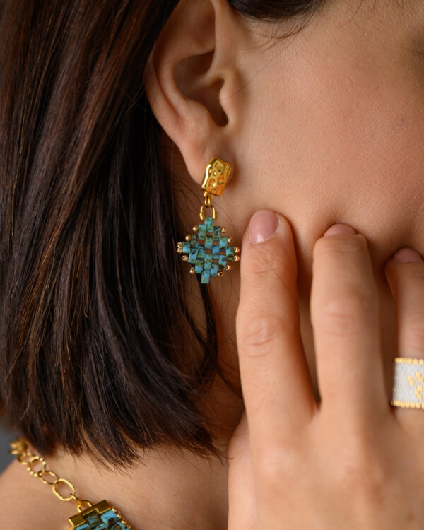 Handcrafted Miyuki Half-Tila Earrings in Turquoise Picasso by Gem Stories