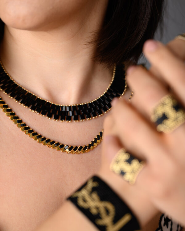 Miyuki Tila Necklace with Hand-Stitched Beads