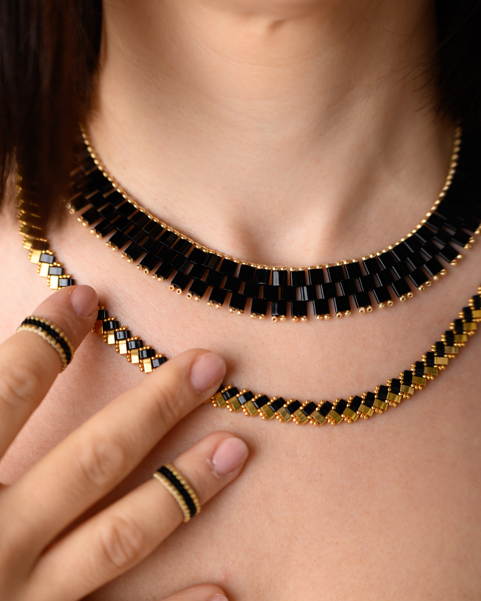 Miyuki Tila Necklace with Detailed Beadwork