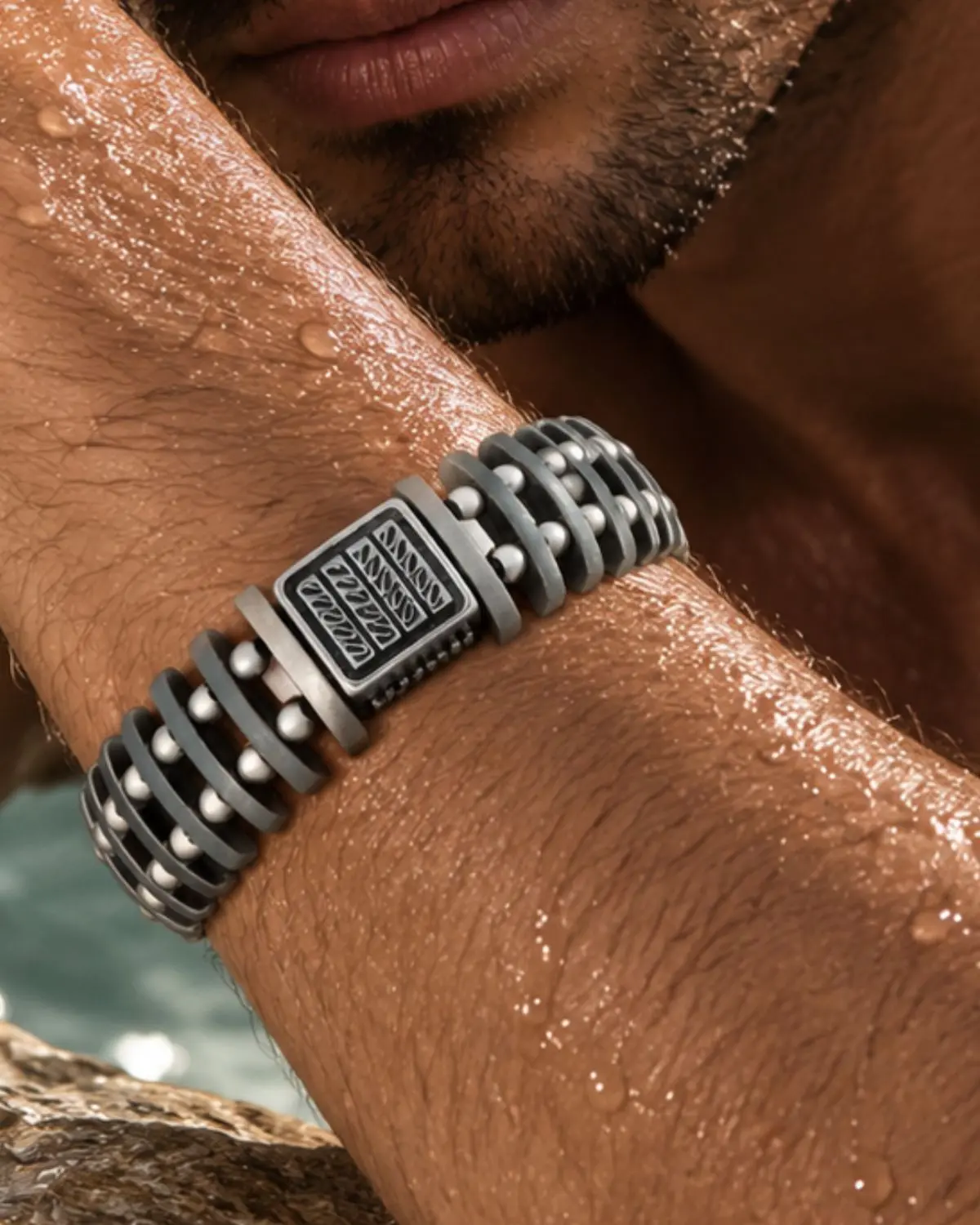 Hematite Men Bracelet concept Handmade Hematite Men Bracelet Concept featuring polished hematite beads in a bold and masculine design.