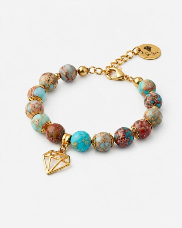 Turquoise Iaspis Bracelet with Diamond Element - Handcrafted Jewelry