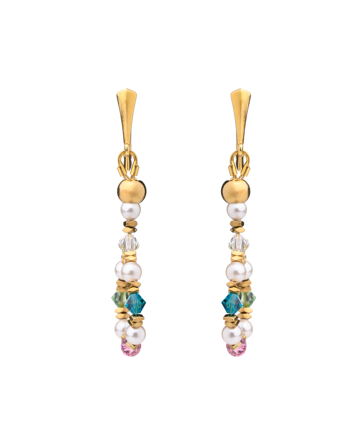 Crystal and Pearls long Earrings - Mulicolor