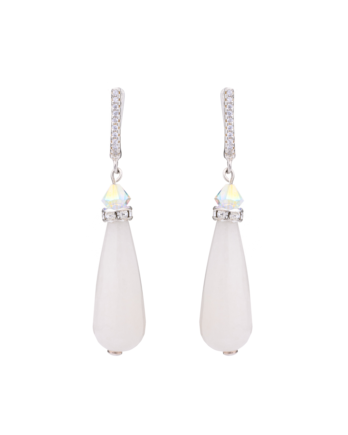 Drop Silver Earrings – Ivory color – Cubic Zirconia Leverback