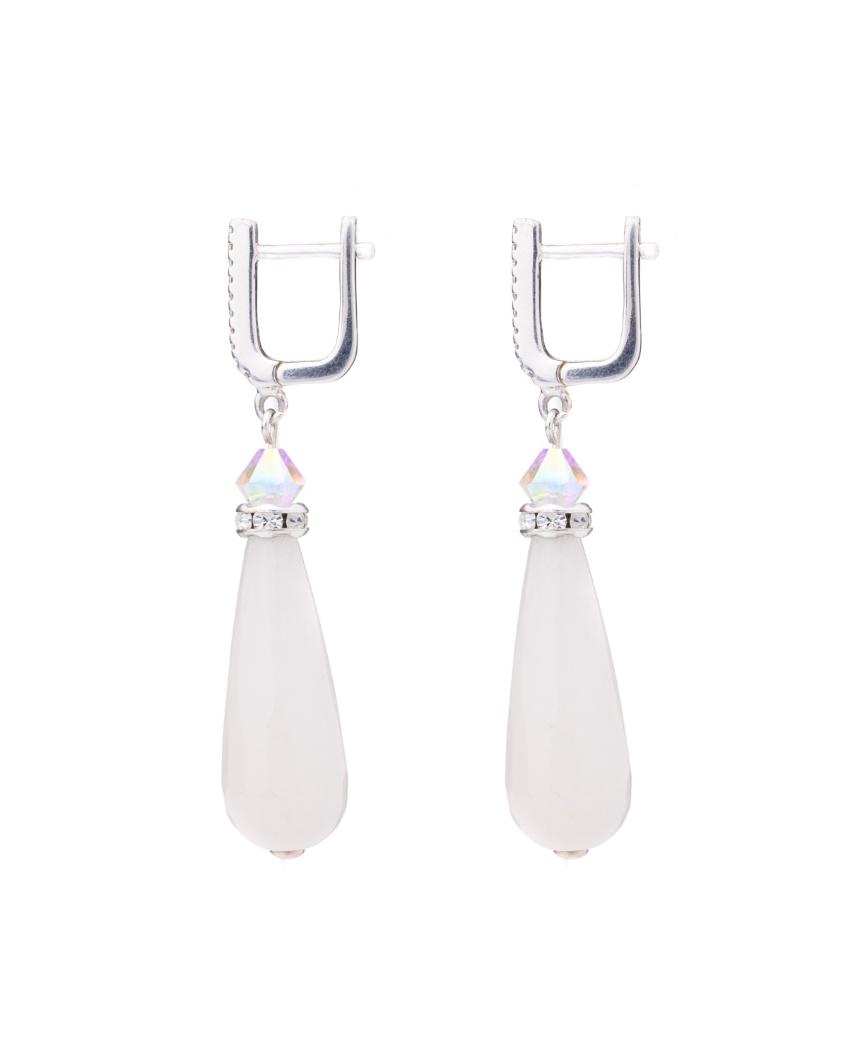 Drop Silver Earrings – Ivory color – Cubic Zirconia Leverback