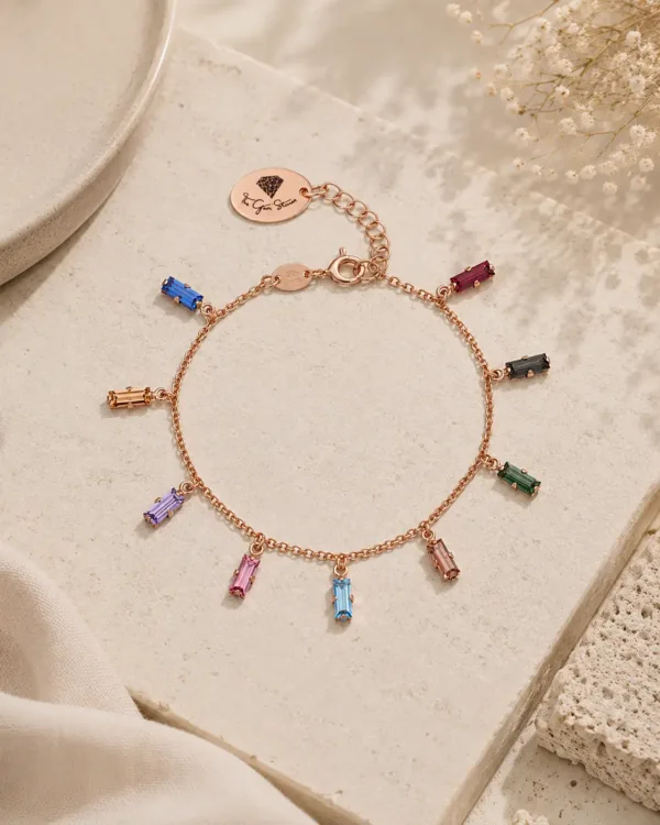 Bracelet Rectangle Multicolor Crystals - Rose Gold