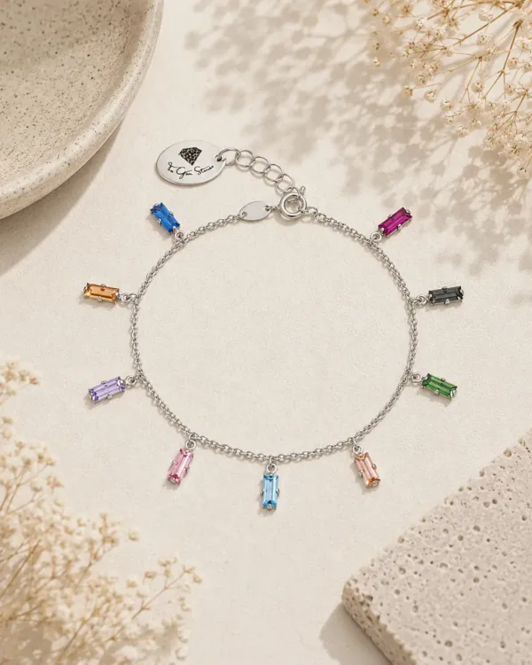 Bracelet Rectangle Multicolor Crystals - Rhodium