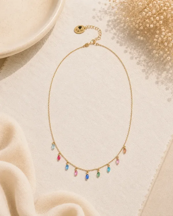 Necklace Navete Multicolor Crystals -  Gold