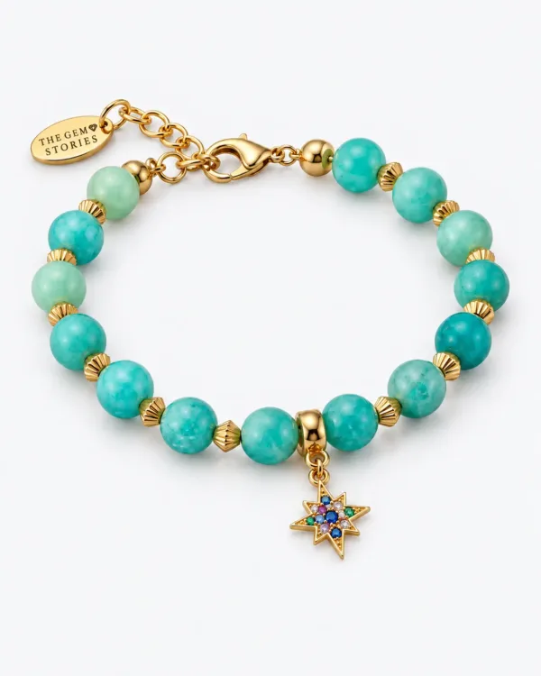 Handmade star amazonite bracelet with gold-plated elements by The Gem Stories