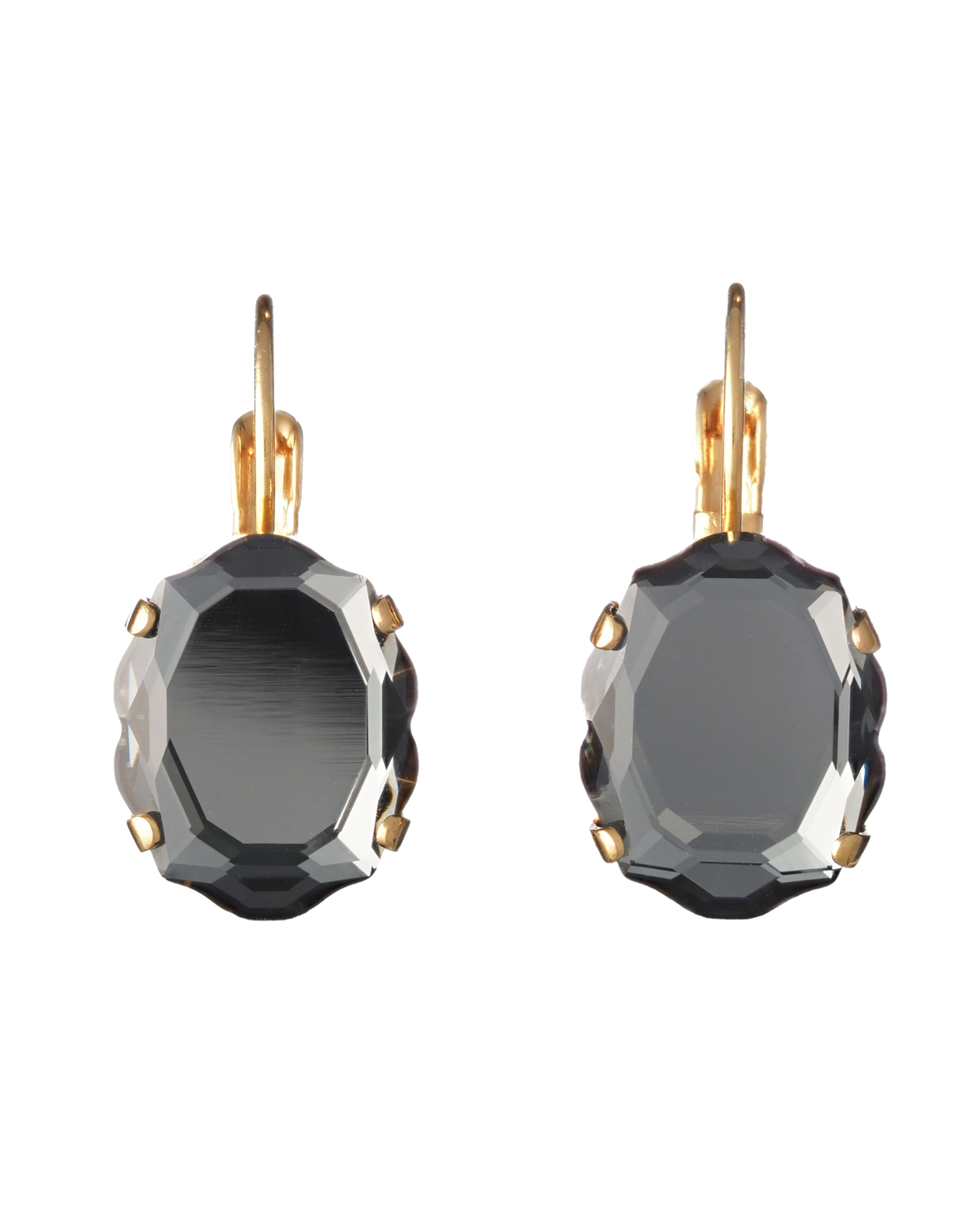 Black Baroque Mirror Earrings - Gold plated