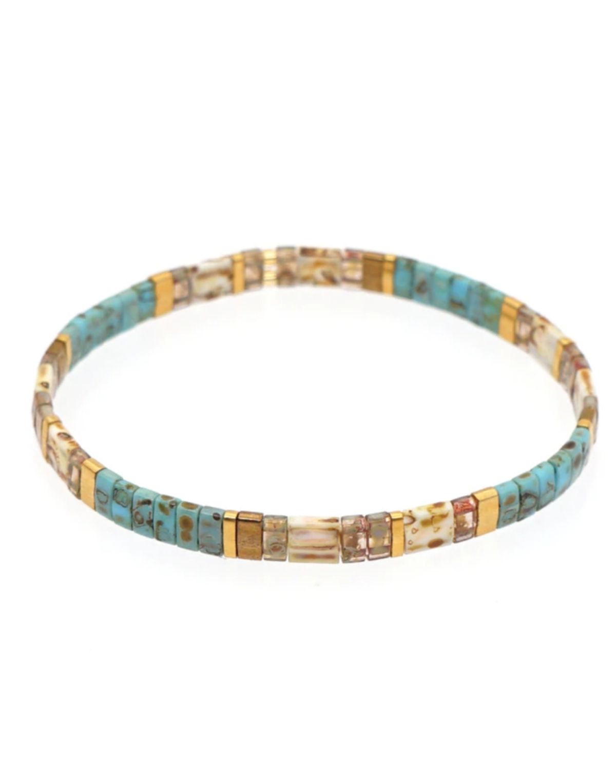 Bracelet with Marbled Turquoise and Gold Miyuki Tila Beads