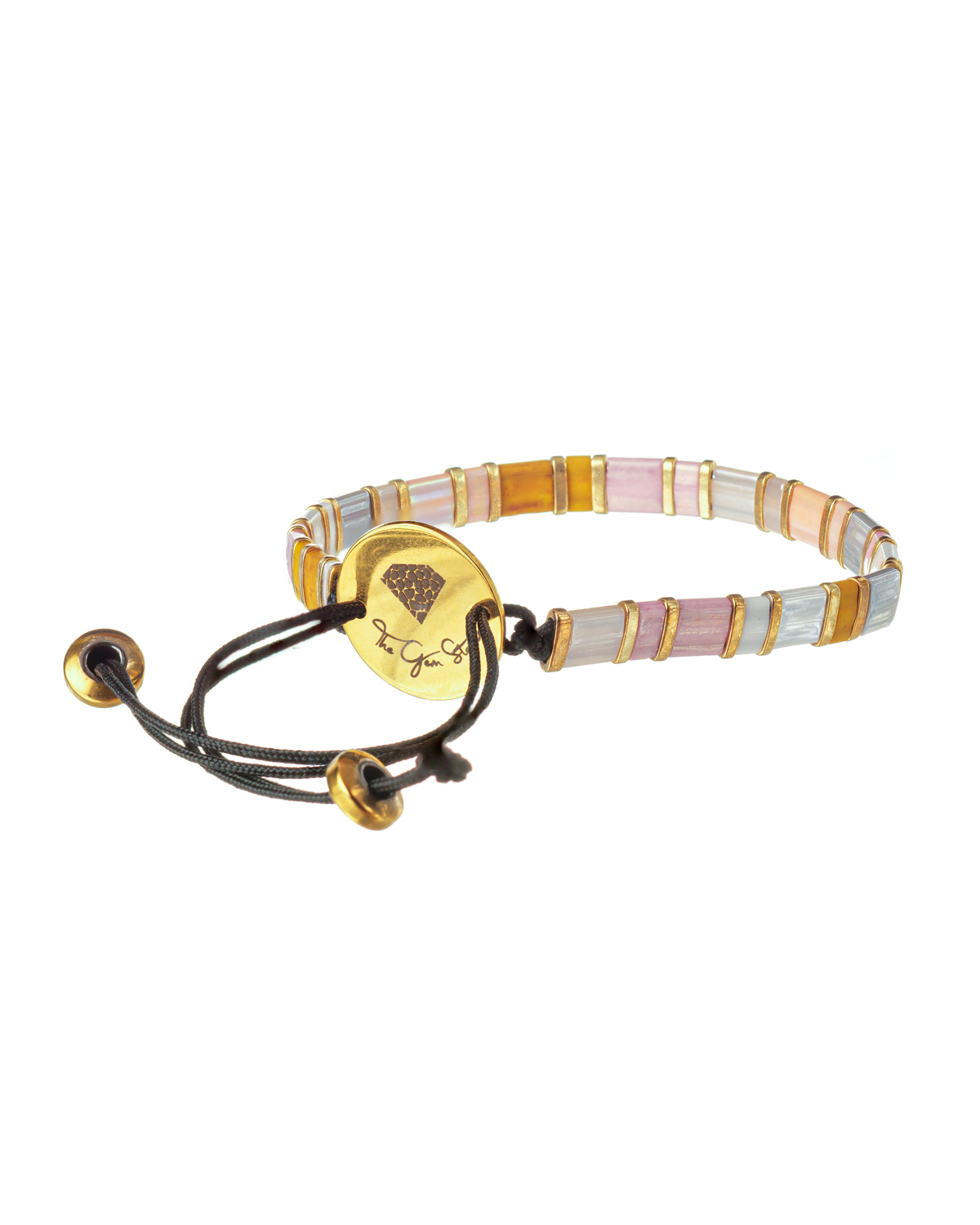 Bracelet with rose, white, light blue and Gold Miyuki Tila Beads 2