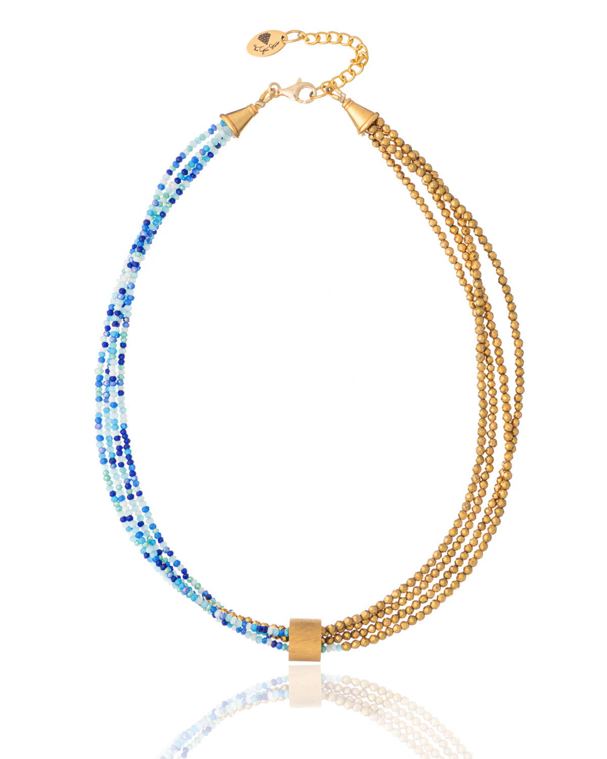 Quadruple hematite necklace blue shades 1