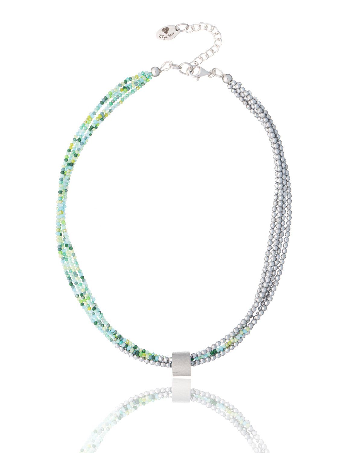 Quadruple hematite necklace green shades 1