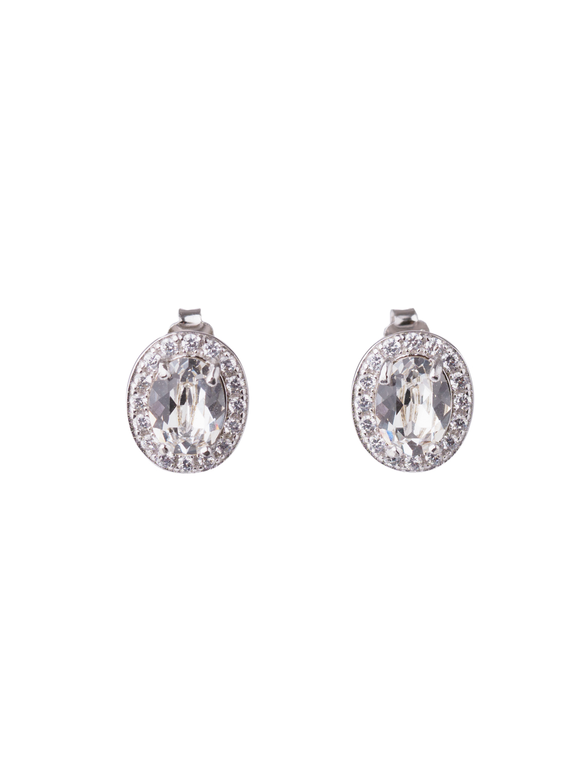 Oval Crystal Silver Earrings