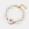 Crystal Squares and Leaf Element Bracelet - Elegant Jewelry Piece