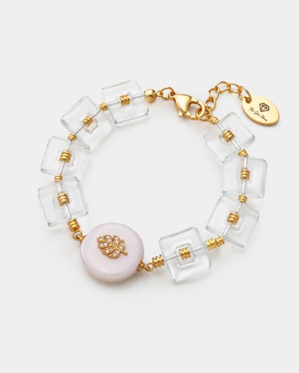 Crystal Squares and Leaf Element Bracelet - Elegant Jewelry Piece