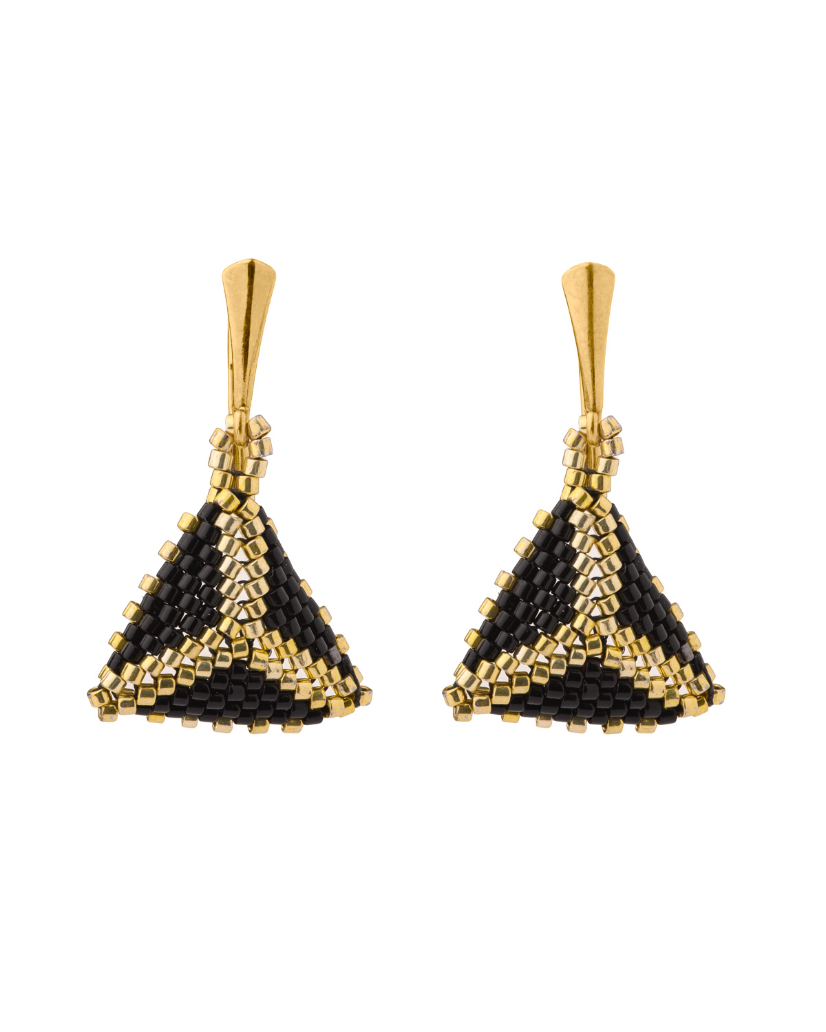 Triangle Miyuki Leverback Earrings Black Gold