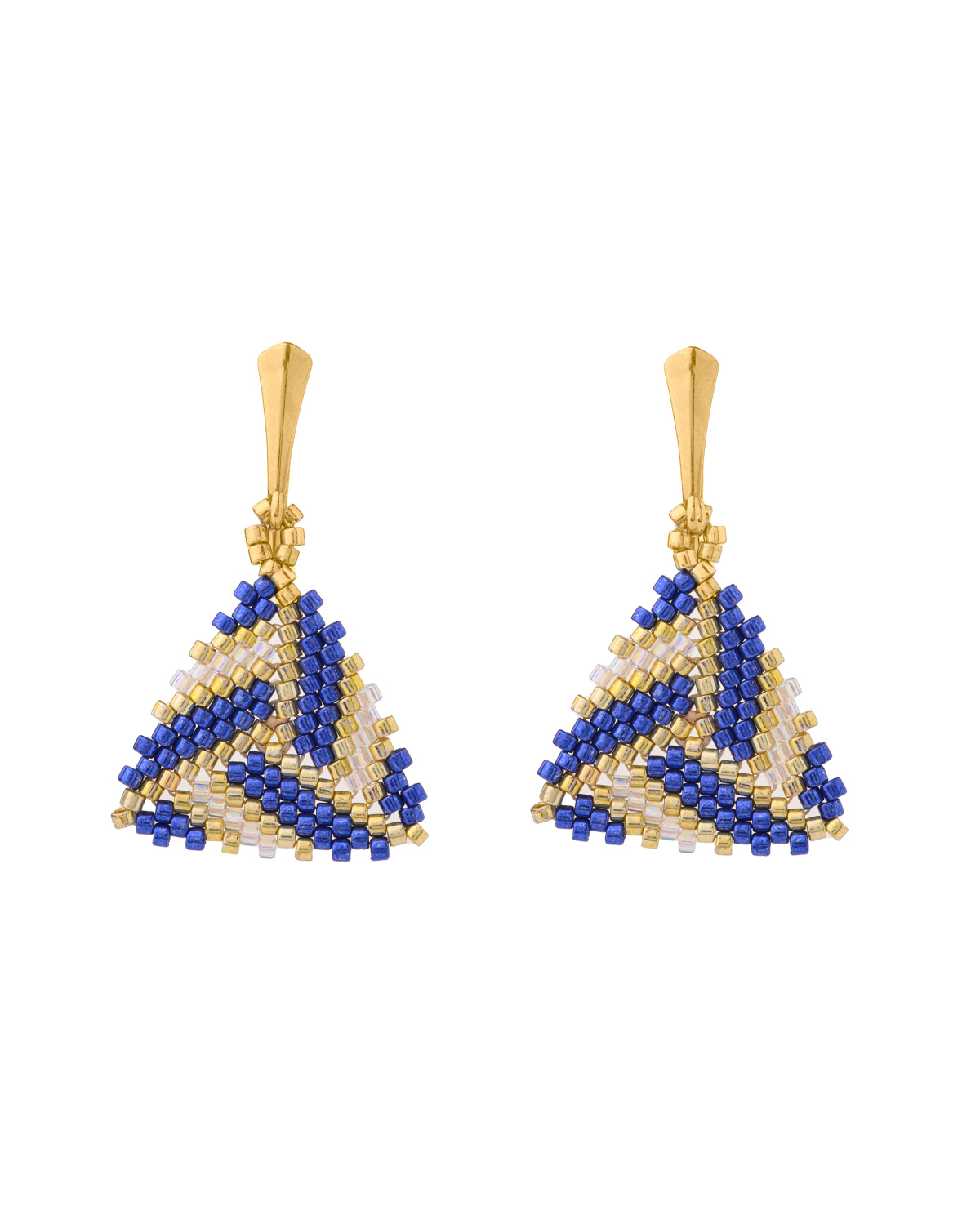 Triangle Miyuki Leverback Earrings Blue Gold