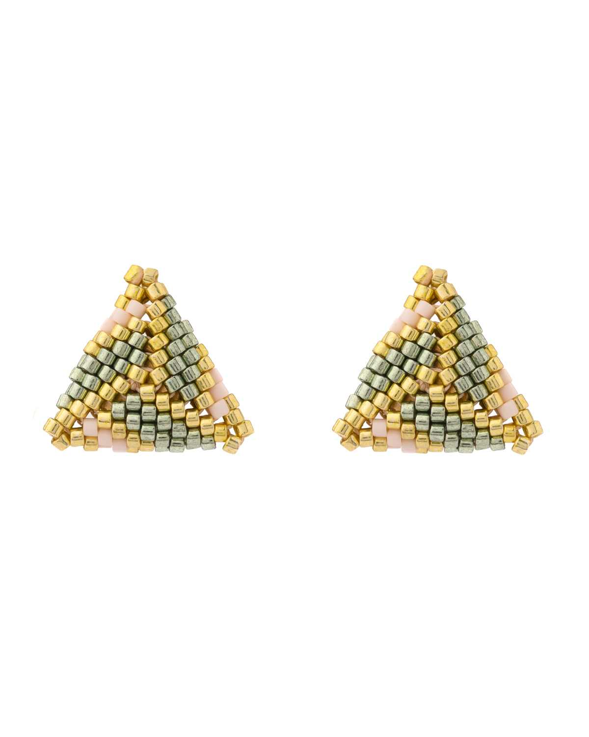 Triangle Miyuki Stud Earrings Green Gold Cream