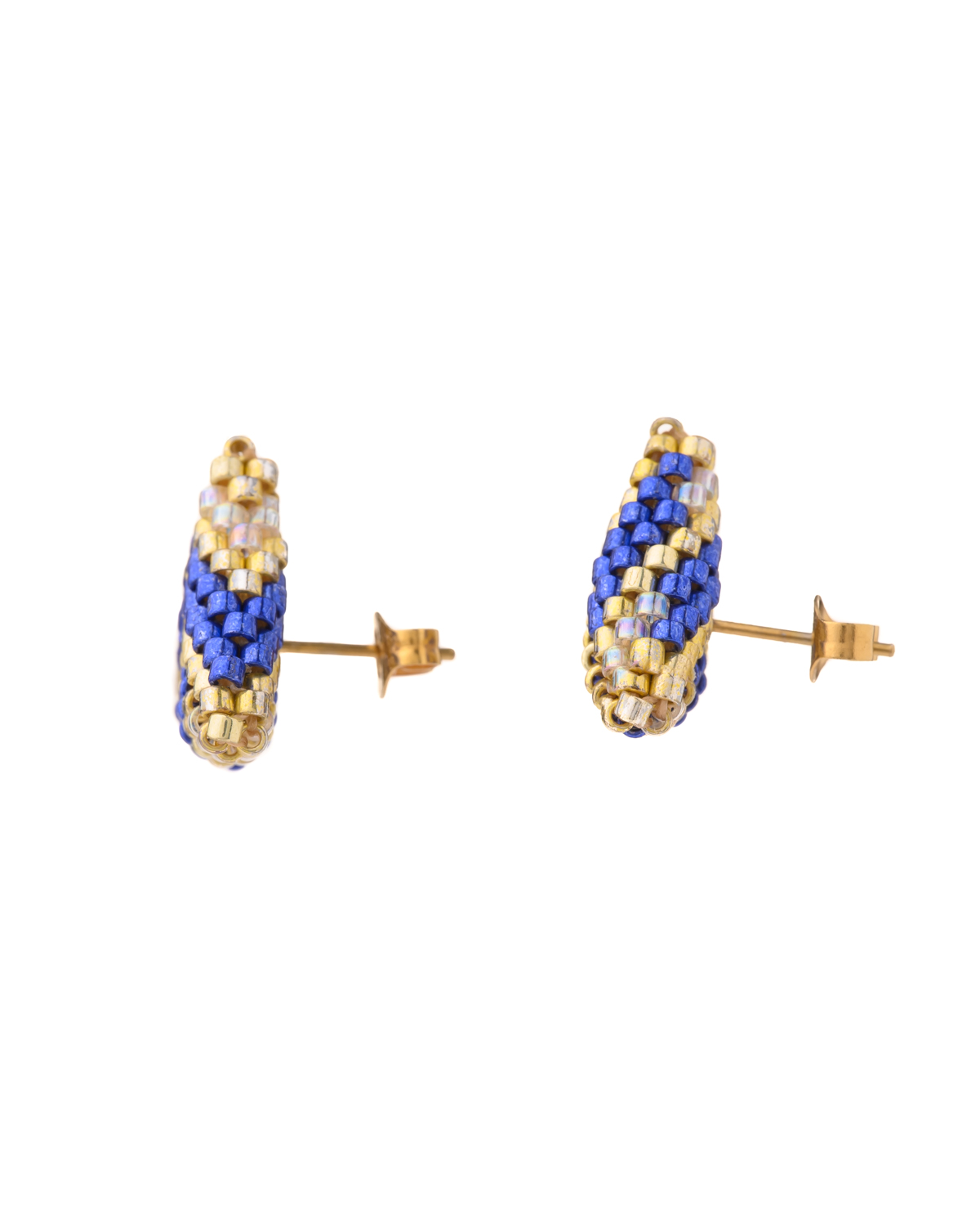 Triangle Miyuki Stud Earrings Blue Gold