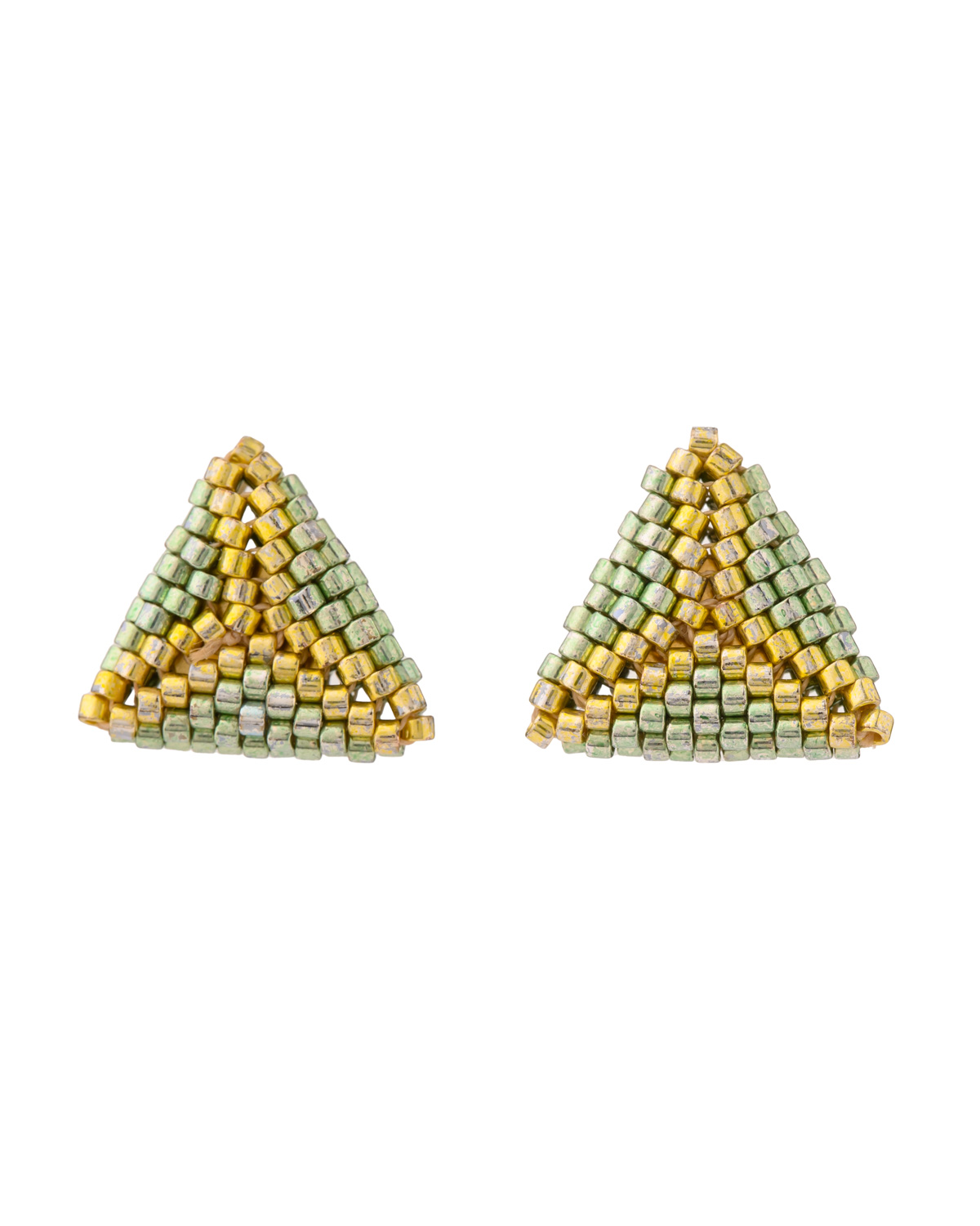 Triangle Miyuki Stud Earrings Green Gold