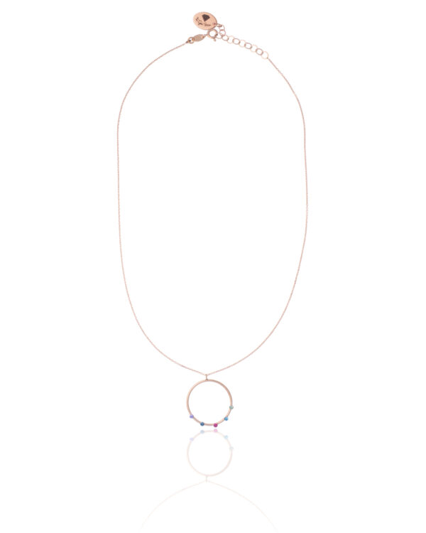 Rose gold round necklace with multicolor crystals