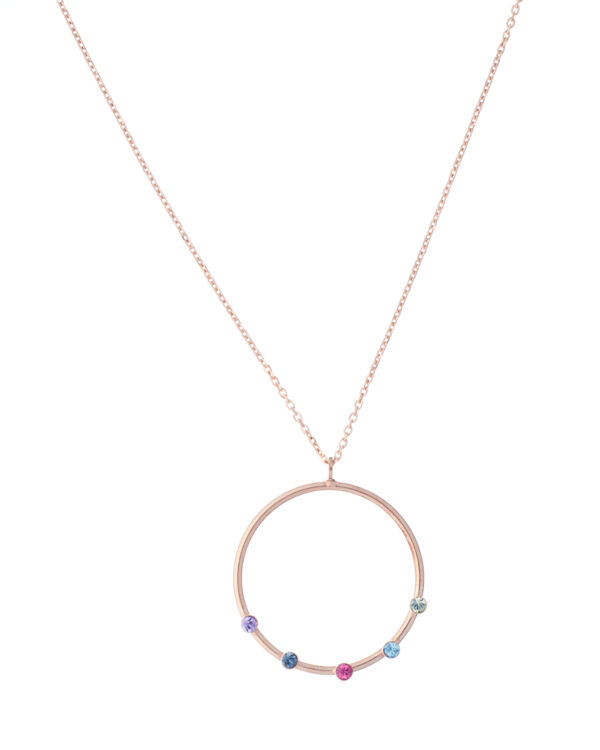 Round necklace with multicolor crystals and rose gold finish