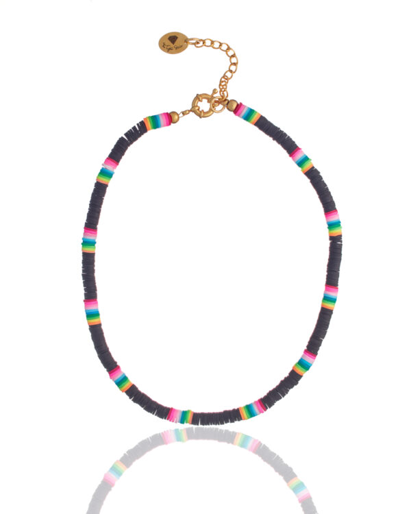 Black surf necklace on display
