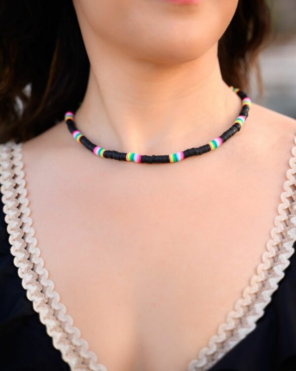 Black surf necklace with detailed accents