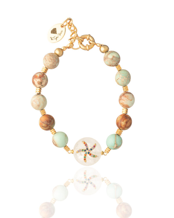 Turquoise Laspis Bracelet With Starfish Element - Ocean-inspired Jewelry