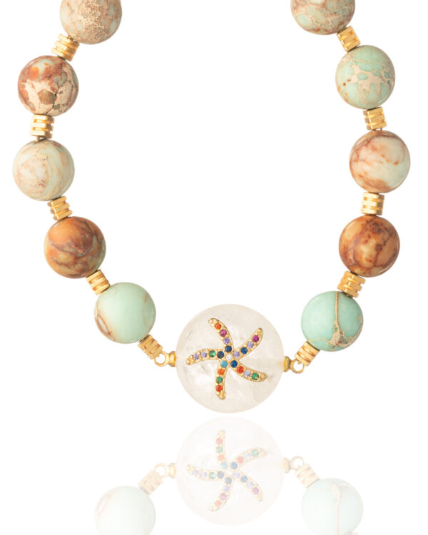 Turquoise Laspis Bracelet With Starfish Charm - Coastal Chic Jewelry