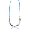 Multicolored gemstone necklace with blue cord, known as Azure Cascade Gemstone Necklace.