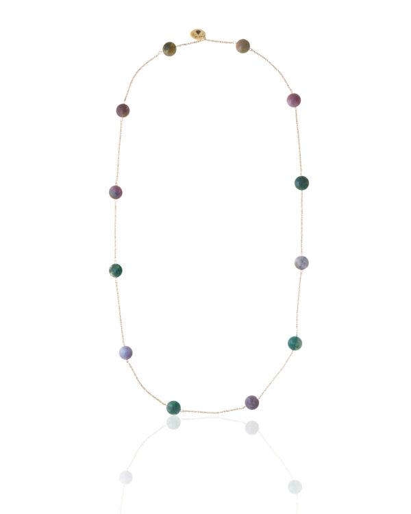 Long silver chain with polished agate stones
