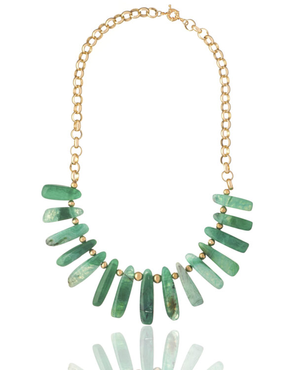 Green agate sticks necklace displayed
