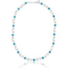 Blue Zircon and Crystal Necklace with blue and clear beads on a white background