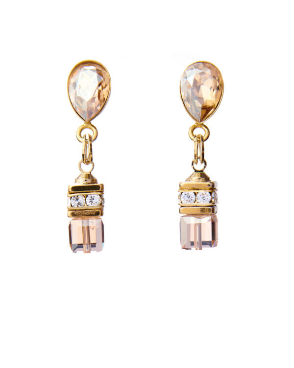 Golden Shadow Silver Earrings with pear and cube-shaped crystals