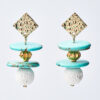 Turquoise and White Lava Bead Earrings with Carved Gold Tops