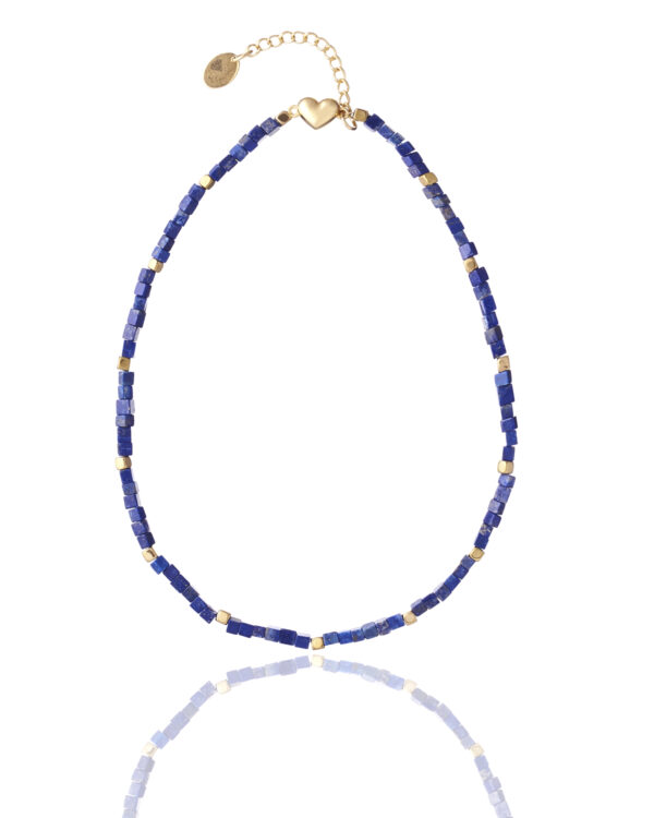 Lapis Lazuli Cubes Necklace with Gold Chain