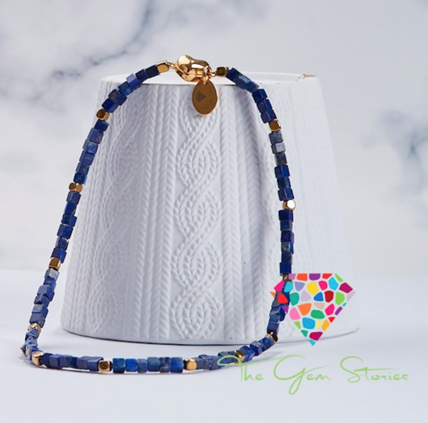 Lapis Lazuli Cubes Necklace with Unique Geometric Design