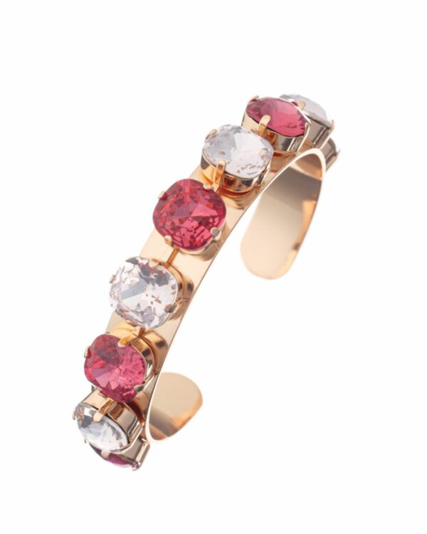 Adjustable Bangle Bracelet with Rose Crystals in Rose Gold