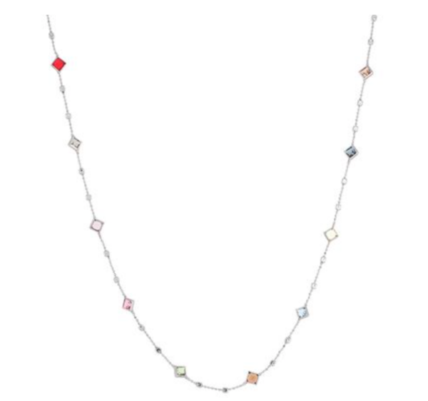 Rhodium plated short necklace with vibrant multicolor crystals