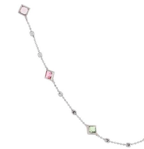 Stylish rhodium plated short necklace with colorful crystals
